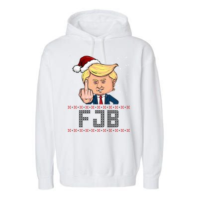 FJB Anti Biden Trump Flicking Off Ugly Christmas Garment-Dyed Fleece Hoodie