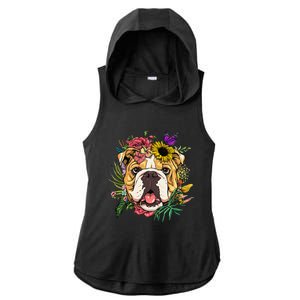 Floral American Bulldog Botanical Plant Flower Dog Lover Ladies PosiCharge Tri-Blend Wicking Draft Hoodie Tank