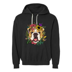 Floral American Bulldog Botanical Plant Flower Dog Lover Garment-Dyed Fleece Hoodie