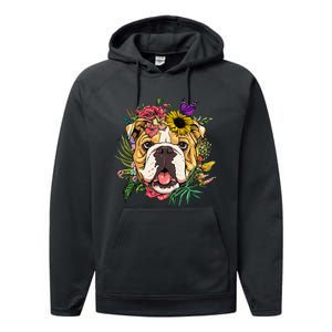 Floral American Bulldog Botanical Plant Flower Dog Lover Performance Fleece Hoodie