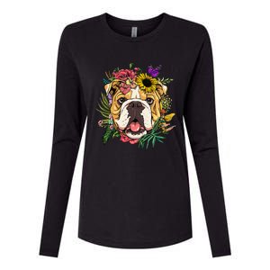 Floral American Bulldog Botanical Plant Flower Dog Lover Womens Cotton Relaxed Long Sleeve T-Shirt