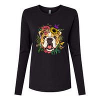 Floral American Bulldog Botanical Plant Flower Dog Lover Womens Cotton Relaxed Long Sleeve T-Shirt