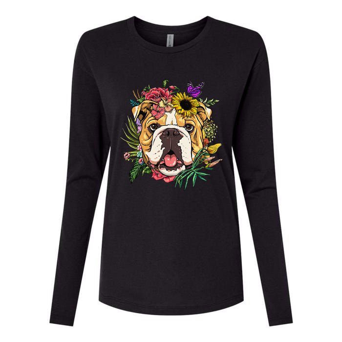 Floral American Bulldog Botanical Plant Flower Dog Lover Womens Cotton Relaxed Long Sleeve T-Shirt