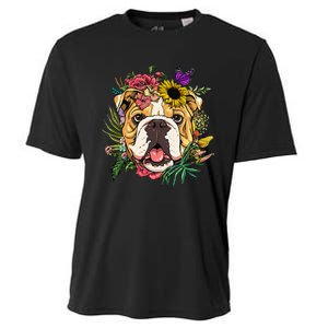 Floral American Bulldog Botanical Plant Flower Dog Lover Cooling Performance Crew T-Shirt