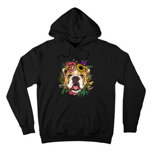 Floral American Bulldog Botanical Plant Flower Dog Lover Hoodie