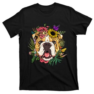 Floral American Bulldog Botanical Plant Flower Dog Lover T-Shirt