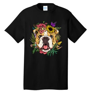 Floral American Bulldog Botanical Plant Flower Dog Lover Tall T-Shirt