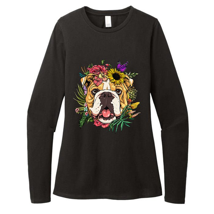 Floral American Bulldog Botanical Plant Flower Dog Lover Womens CVC Long Sleeve Shirt