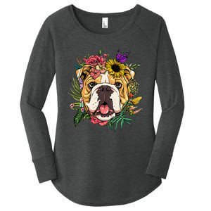 Floral American Bulldog Botanical Plant Flower Dog Lover Women's Perfect Tri Tunic Long Sleeve Shirt