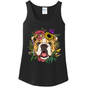 Floral American Bulldog Botanical Plant Flower Dog Lover Ladies Essential Tank