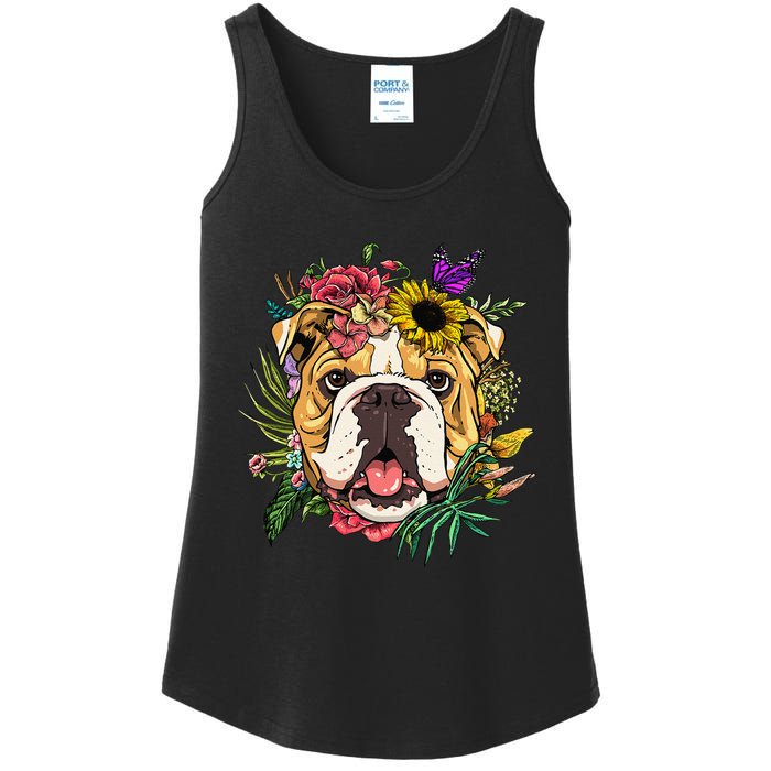 Floral American Bulldog Botanical Plant Flower Dog Lover Ladies Essential Tank