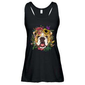 Floral American Bulldog Botanical Plant Flower Dog Lover Ladies Essential Flowy Tank