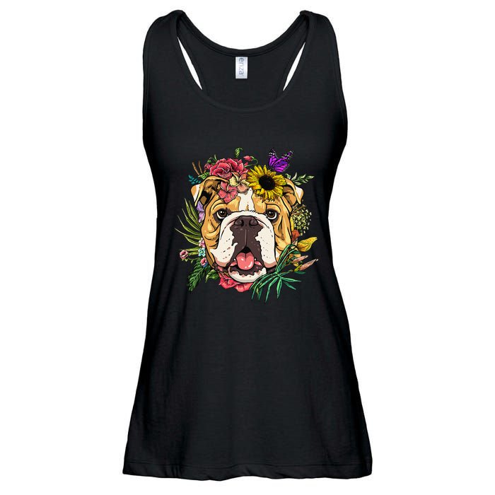 Floral American Bulldog Botanical Plant Flower Dog Lover Ladies Essential Flowy Tank