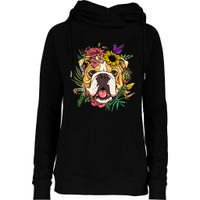 Floral American Bulldog Botanical Plant Flower Dog Lover Womens Funnel Neck Pullover Hood