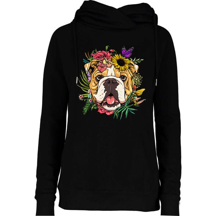 Floral American Bulldog Botanical Plant Flower Dog Lover Womens Funnel Neck Pullover Hood