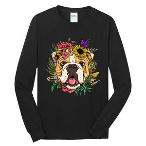 Floral American Bulldog Botanical Plant Flower Dog Lover Tall Long Sleeve T-Shirt