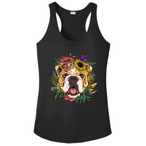 Floral American Bulldog Botanical Plant Flower Dog Lover Ladies PosiCharge Competitor Racerback Tank