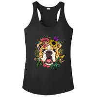 Floral American Bulldog Botanical Plant Flower Dog Lover Ladies PosiCharge Competitor Racerback Tank