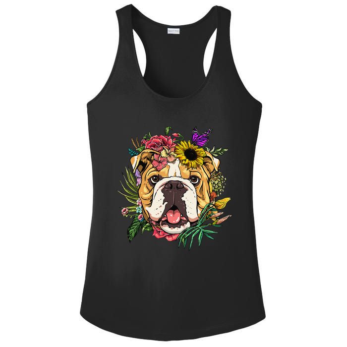 Floral American Bulldog Botanical Plant Flower Dog Lover Ladies PosiCharge Competitor Racerback Tank