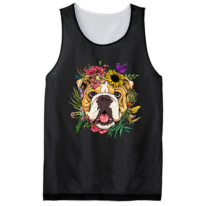 Floral American Bulldog Botanical Plant Flower Dog Lover Mesh Reversible Basketball Jersey Tank