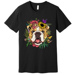 Floral American Bulldog Botanical Plant Flower Dog Lover Premium T-Shirt