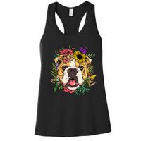 Floral American Bulldog Botanical Plant Flower Dog Lover Women's Racerback Tank