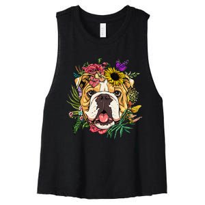 Floral American Bulldog Botanical Plant Flower Dog Lover Women's Racerback Cropped Tank