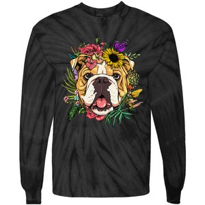 Floral American Bulldog Botanical Plant Flower Dog Lover Tie-Dye Long Sleeve Shirt