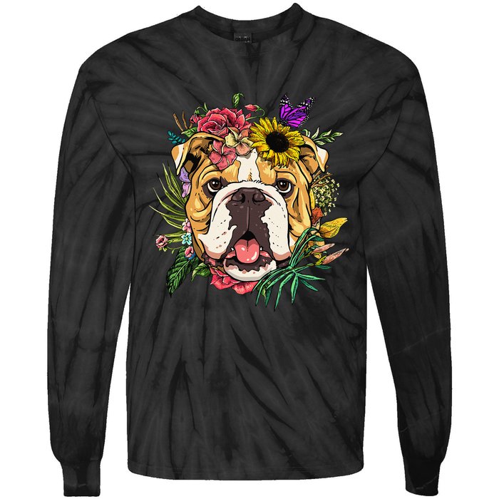 Floral American Bulldog Botanical Plant Flower Dog Lover Tie-Dye Long Sleeve Shirt