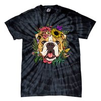 Floral American Bulldog Botanical Plant Flower Dog Lover Tie-Dye T-Shirt