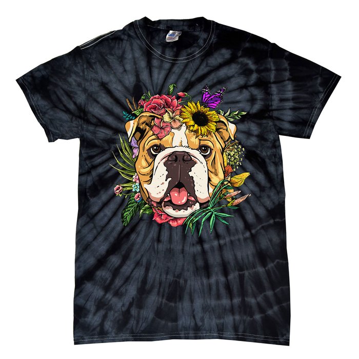 Floral American Bulldog Botanical Plant Flower Dog Lover Tie-Dye T-Shirt