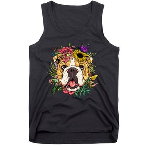 Floral American Bulldog Botanical Plant Flower Dog Lover Tank Top