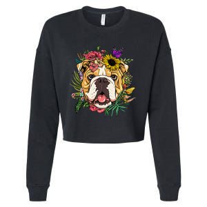 Floral American Bulldog Botanical Plant Flower Dog Lover Cropped Pullover Crew