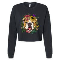 Floral American Bulldog Botanical Plant Flower Dog Lover Cropped Pullover Crew