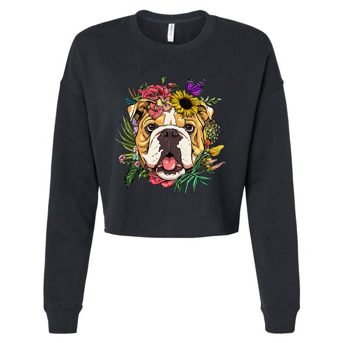 Floral American Bulldog Botanical Plant Flower Dog Lover Cropped Pullover Crew