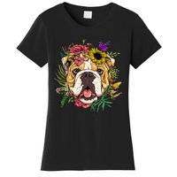 Floral American Bulldog Botanical Plant Flower Dog Lover Women's T-Shirt