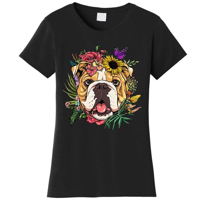 Floral American Bulldog Botanical Plant Flower Dog Lover Women's T-Shirt