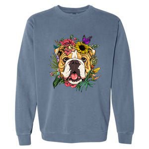 Floral American Bulldog Botanical Plant Flower Dog Lover Garment-Dyed Sweatshirt