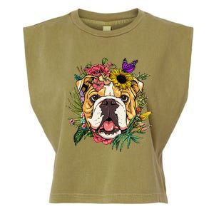 Floral American Bulldog Botanical Plant Flower Dog Lover Garment-Dyed Women's Muscle Tee