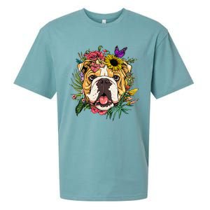 Floral American Bulldog Botanical Plant Flower Dog Lover Sueded Cloud Jersey T-Shirt