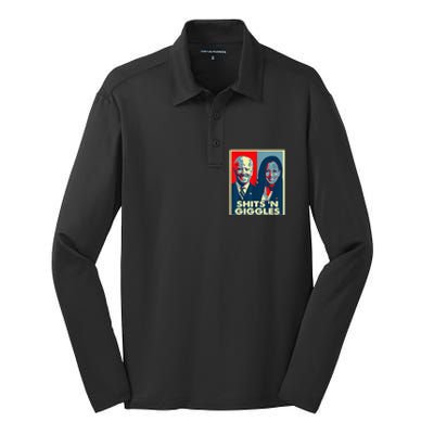 Funny Anti Biden Harris Shits N Giggles Political Silk Touch Performance Long Sleeve Polo