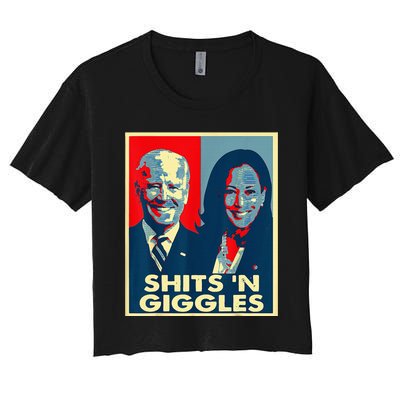 Funny Anti Biden Harris Shits N Giggles Political Women's Crop Top Tee