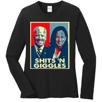 Funny Anti Biden Harris Shits N Giggles Political Ladies Long Sleeve Shirt