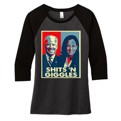 Funny Anti Biden Harris Shits N Giggles Political Women's Tri-Blend 3/4-Sleeve Raglan Shirt