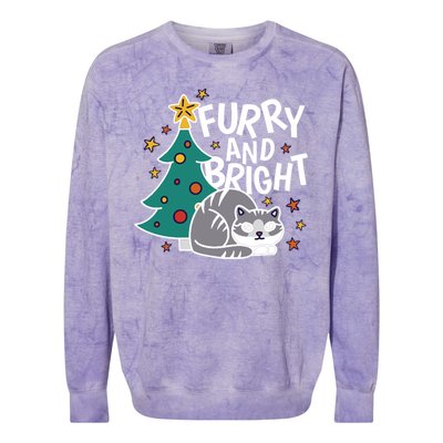 Furry And Bright Funny Cute Christmas Cat Colorblast Crewneck Sweatshirt