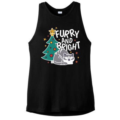 Furry And Bright Funny Cute Christmas Cat Ladies PosiCharge Tri-Blend Wicking Tank