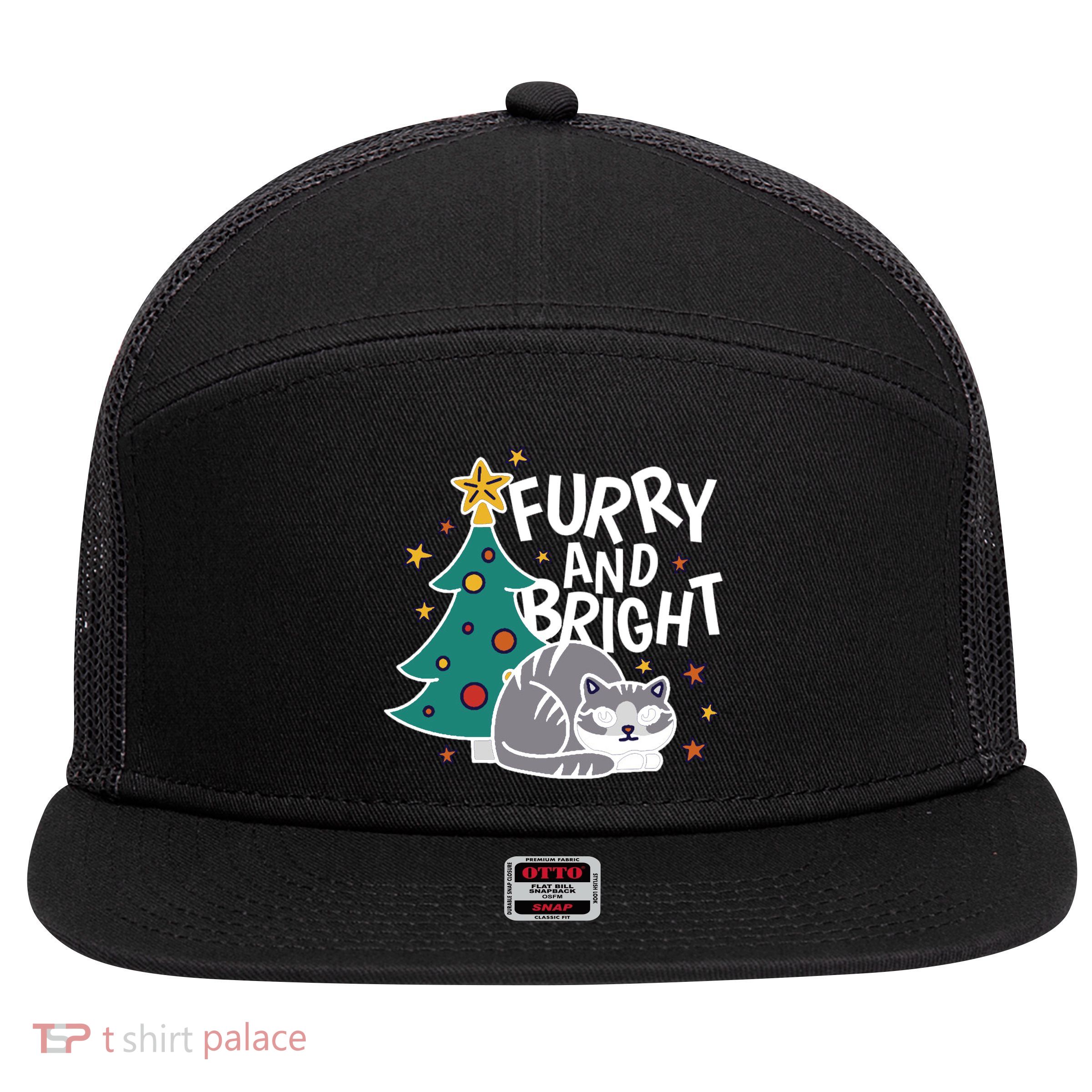 Furry And Bright Funny Cute Christmas Cat 7 Panel Mesh Trucker Snapback Hat