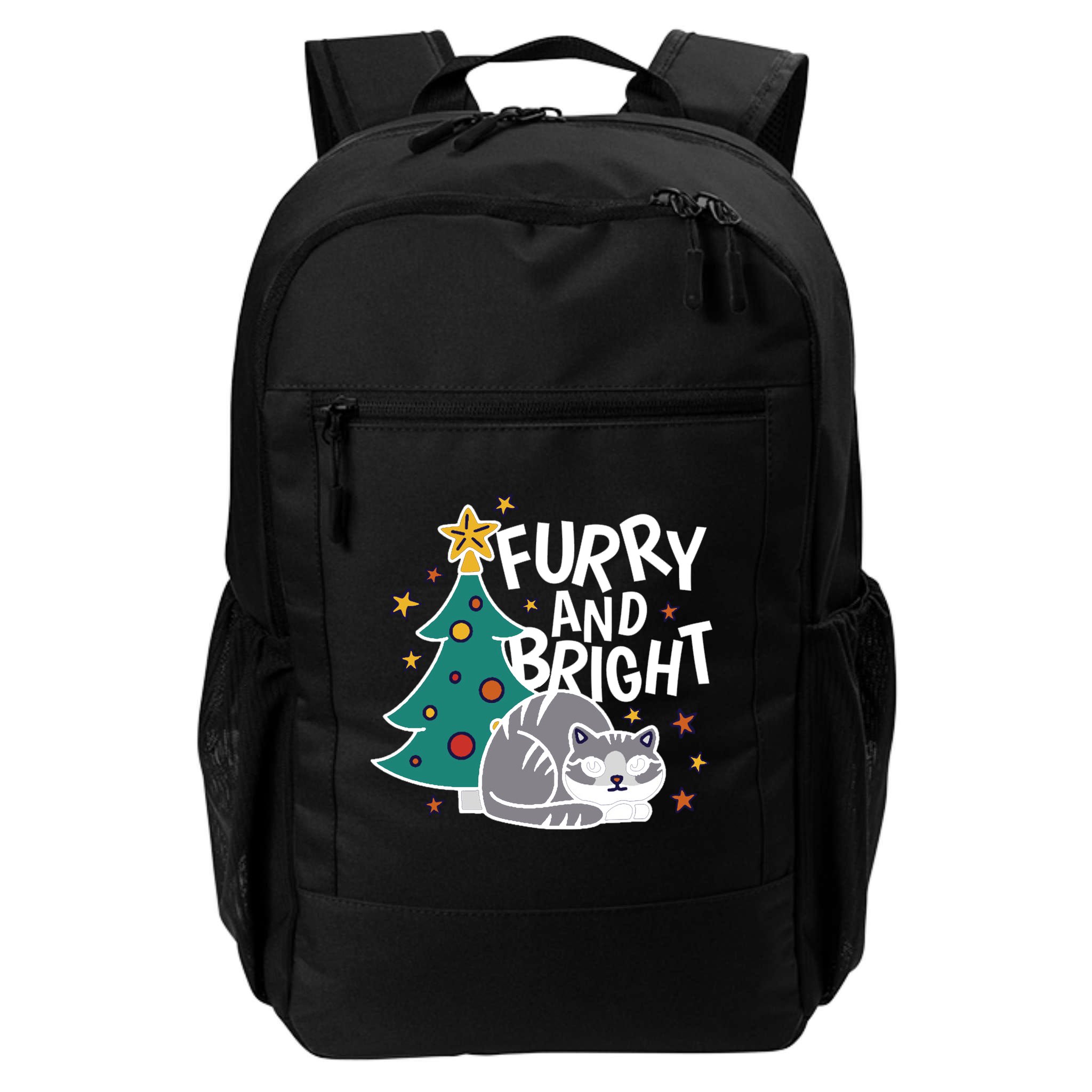 Furry And Bright Funny Cute Christmas Cat Backpack