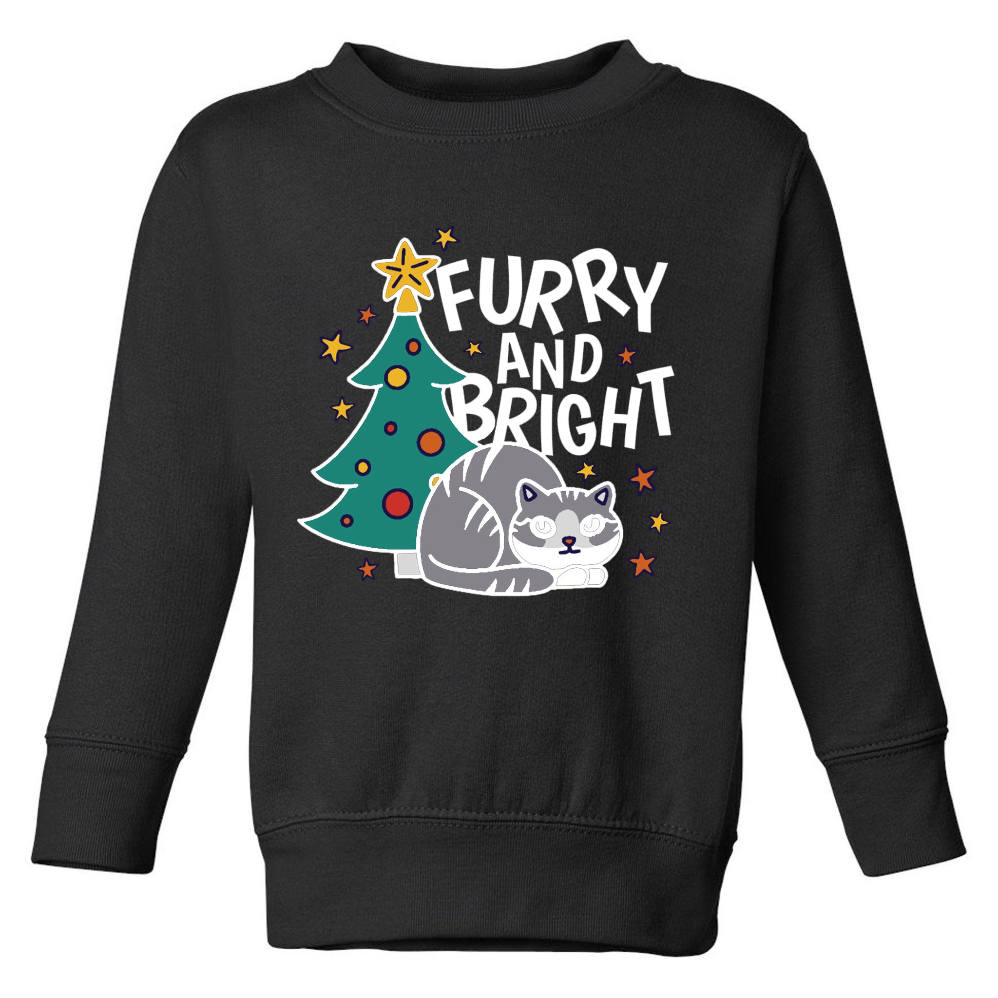 Furry And Bright Funny Cute Christmas Cat Toddler Sweatshirt