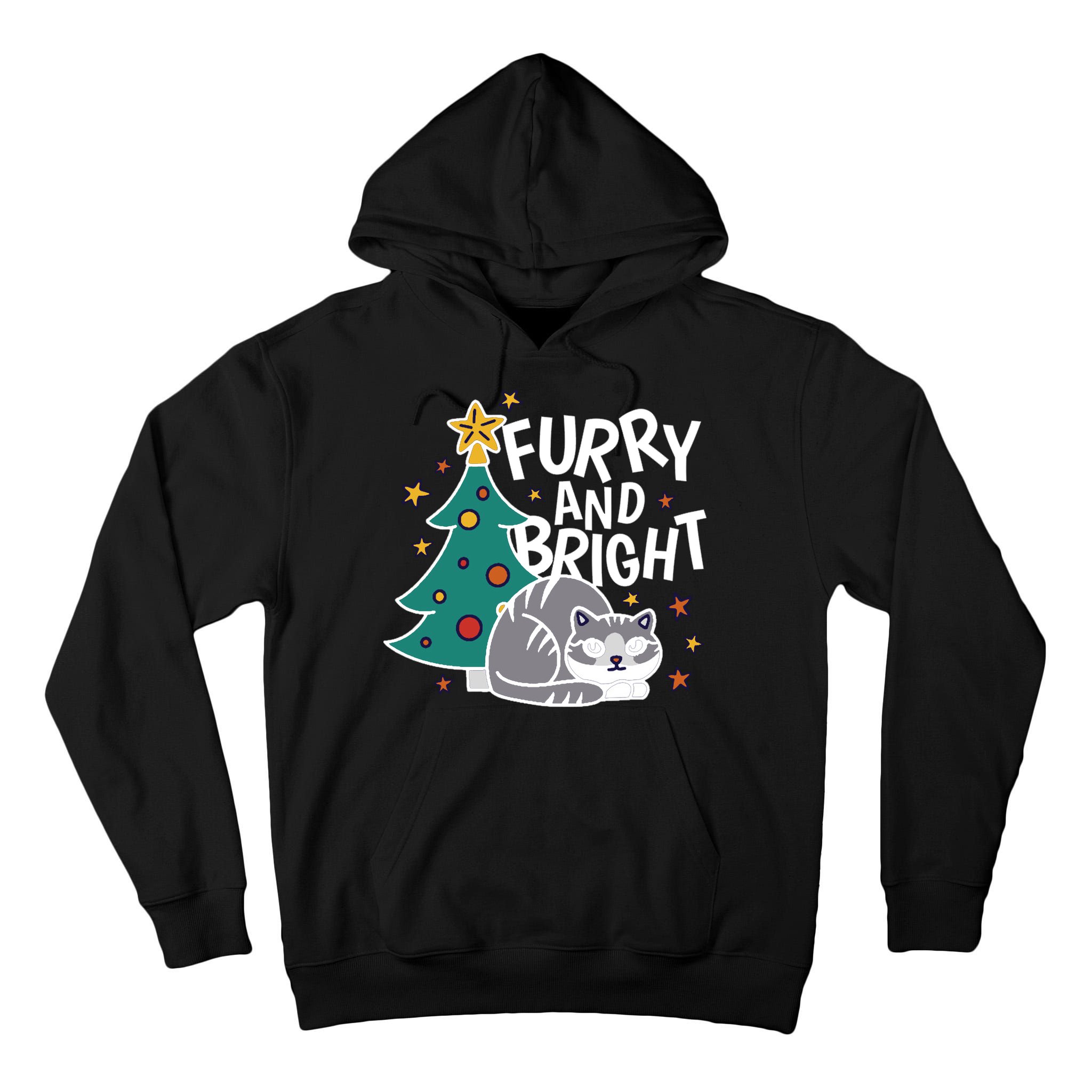 Furry And Bright Funny Cute Christmas Cat Tall Hoodie